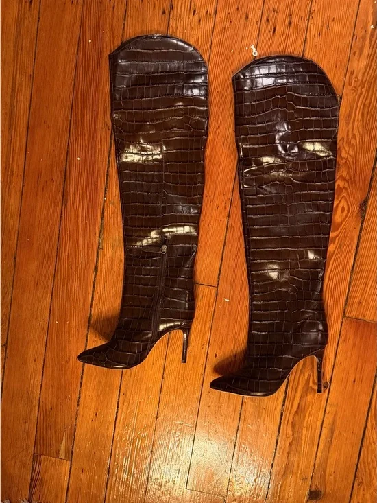 SCHUTZ Maryana Over the Knee Boot - Chocolate Brown Croc - Picture 5 of 7